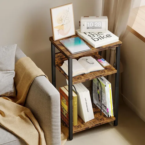 Miniatura 2 de Fixwal Soporte para tocadiscos de 3 niveles, mesa auxiliar dedicada con almacenamiento abierto, para sala de estar y dormitorio, color marrón rústico