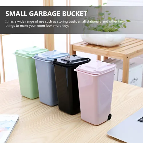 Miniatura 9 de Tofficu 3 piezas Mini bote de basura con tapa, cubo de basura multifuncional de escritorio para oficina y hogar, soporte de basura compacto