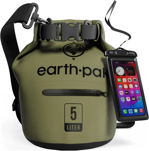 Earth Pak Bolsa seca impermeable con bolsillo con cremallera, mochila impermeable para mantener el equipo seco Verde bosque