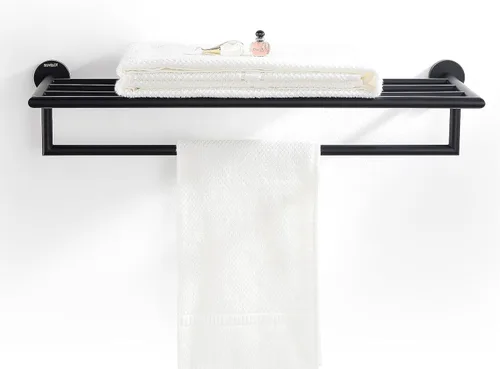 Miniatura 7 de Toalleros para baño, toallero negro mate, soporte para toallas de baño montado en la pared, barra de toalla de estilo hotel moderno de 26 pulgadas