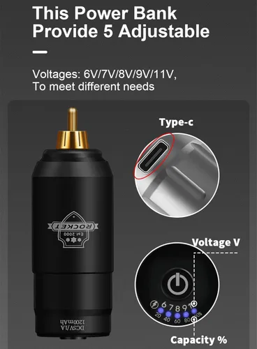 Miniatura 4 de Mini Rocket Tattoo Machine Set Japón Motor inalámbrico Batería Tatuaje Rotary Machine Power RCA Interface Mini lápiz de tatuaje inalámbrico, juego