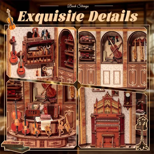 Miniatura 6 de Fsolis Kit de rincón de libros – Kit de casa en miniatura para adultos, estantería 3D rompecabezas de madera Booknook Music Librero Diorama regalos