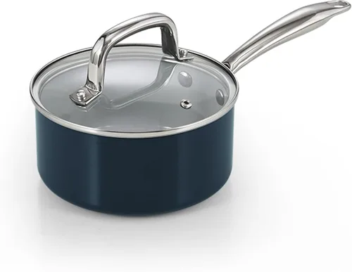 Miniatura 9 de Cook N Home Sartén antiadherente clásica con tapa de vidrio, cacerola anodizada dura de cerámica antiadherente con mango que se mantiene fresco, Azul