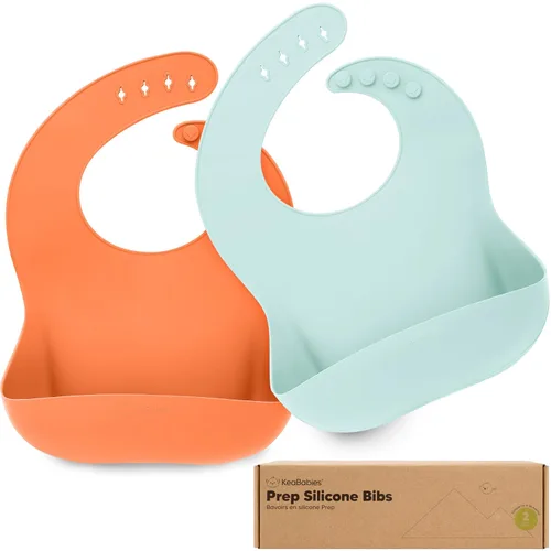 Miniatura 11 de KeaBabies Paquete de 2 baberos de silicona para bebés, niñas y niños, baberos resistentes de grado alimenticio para comer, atrapa alimentos grandes