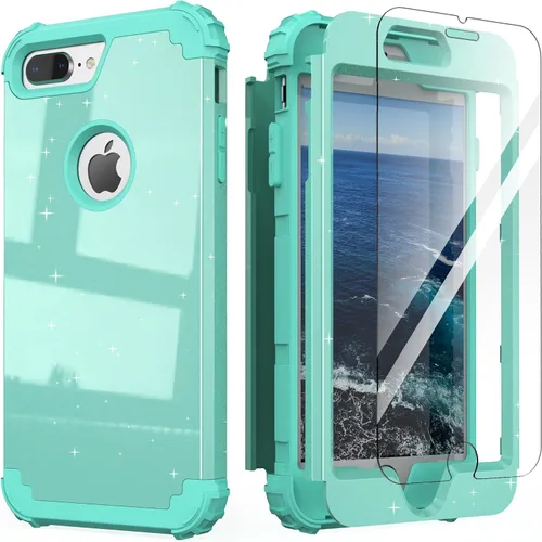 Miniatura 23 de IDweel Funda para iPhone 8 Plus, para iPhone 7 Plus con Protector de Pantalla, 3 en 1 Híbrida Resistente a Golpes de Servicio Pesado, Cubierta Dura