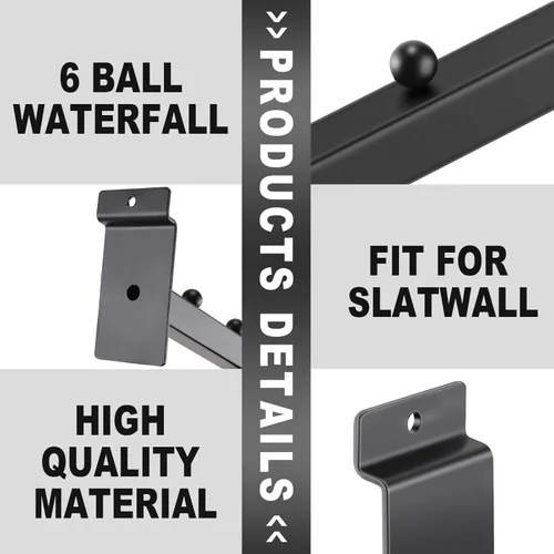 Miniatura 3 de Tatuo Paquete de 10 cascada de bolas de 6 bolas para Slatwall, accesorio de pared de listones de 12 pulgadas, ganchos y perchas para ropa, venta al