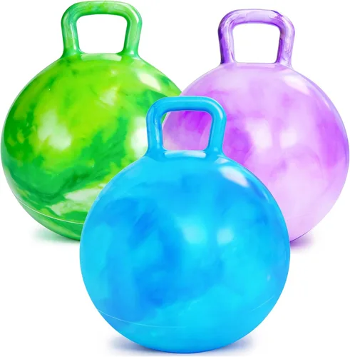 Miniatura 10 de Hymaz Pelota de tolva para niños de 3 a 6 años, paquete de 3 bolas inflables con asa, pelota inflable para saltar saltando, juguetes de salto