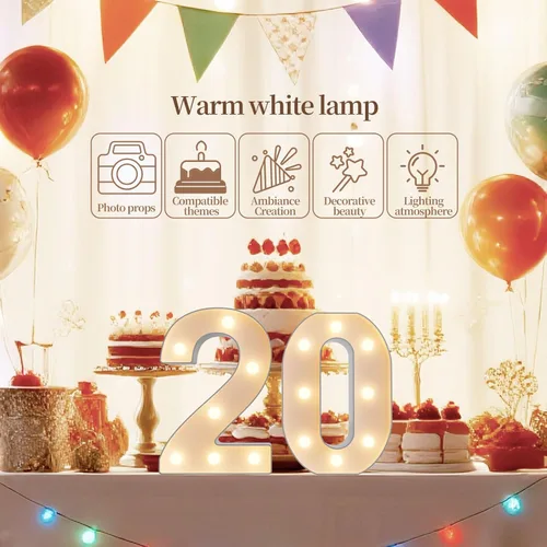 Miniatura 4 de Letrero de números con luz LED de marquesina, letrero de números de cumpleaños iluminado para decoración de fiesta de cumpleaños, pared de bar