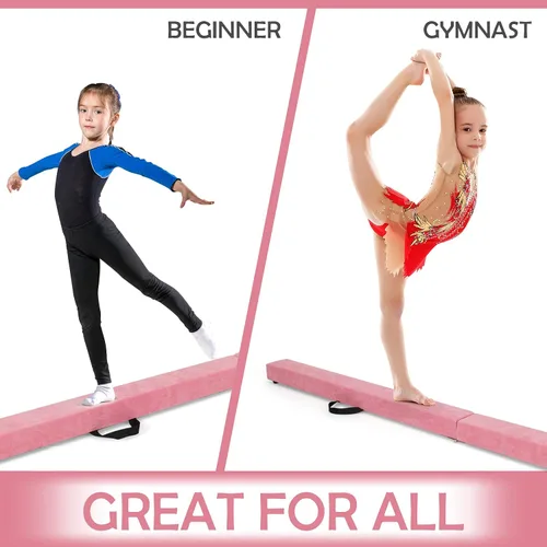 Miniatura 2 de Giantex Haz de equilibrio de 7/8/9 pies, haz de gimnasia plegable con asas de transporte, base de goma antideslizante para niños, haz de gimnasia
