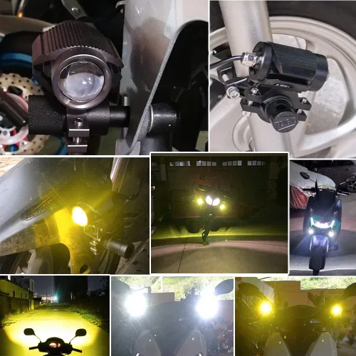 Miniatura 9 de 2 luces de conducción de motocicleta, 12000 lm, tricolor, mini luces LED, luces antiniebla, 60 W, 6000 K, proyector auxiliar blanco ámbar súper
