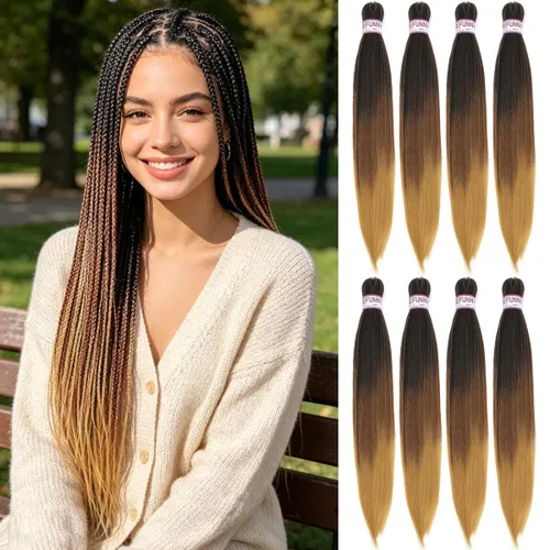 Miniatura 18 de BEFUNNY Cabello para Trenzar, Cabello para Trenzar Pre-Estirado, 24 Pulgadas 8 Paquetes Cabello Preestirado Ombré para Trenzas de Caja de Crochet