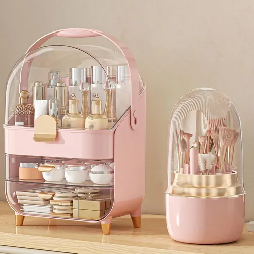 Miniatura 12 de Organizador de maquillaje para encimera, soporte para cuidado de la piel, organizador de mostrador de baño, caja de almacenamiento, vitrinas