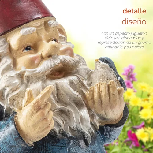 Miniatura 6 de Grayson Gnomo de jardín con adorno de pájaro, Jardín, S, Rojo