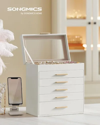 Miniatura 2 de SONGMICS UJBC171W01 - Joyero con tapa de cristal, organizador de joyas de 6 capas con 5 cajones, para gafas de sol y joyas grandes, almacenamiento