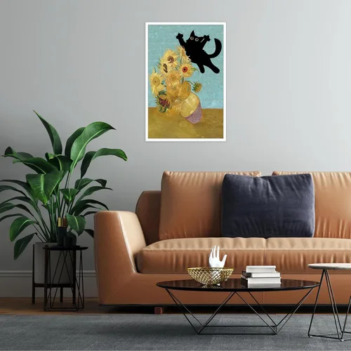 Miniatura 7 de Póster de Arte Gracioso de Gato Negro Vintage Van Gogh Girasol Gato Impreso en Lienzo Arte de Pared de Gato Lindo Estética de Animales