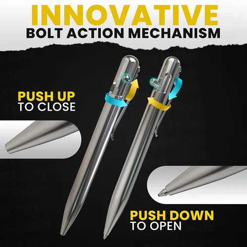 Miniatura 6 de BASTION® Bolígrafo de acción de perno de lujo, bolígrafo profesional duradero con punta fina, bolígrafo táctico EDC recargable de tinta – 100% acero