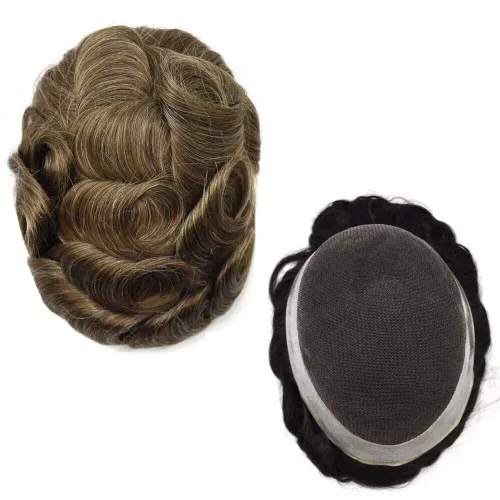 Miniatura 49 de LYRICAL HAIR Sistema de cabello humano Remy de encaje francés súper fino para hombre, piel de poliéster transparente alrededor de las pelucas, tupé