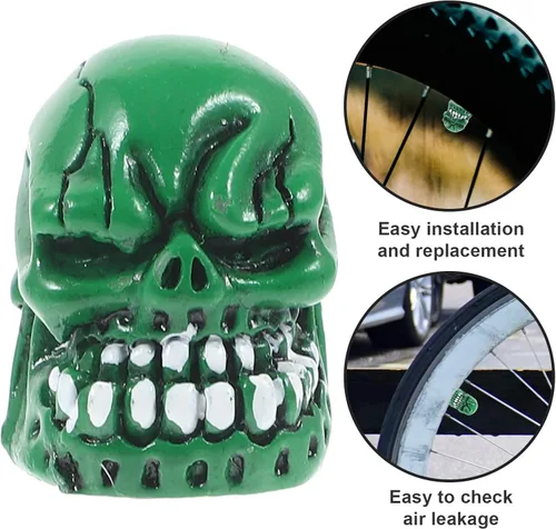 Miniatura 3 de 4pcs Skull Shaped Valve Stem Caps Green Resin Tire Valve Caps Car Motorcycle Bicycle Decorative Accessories