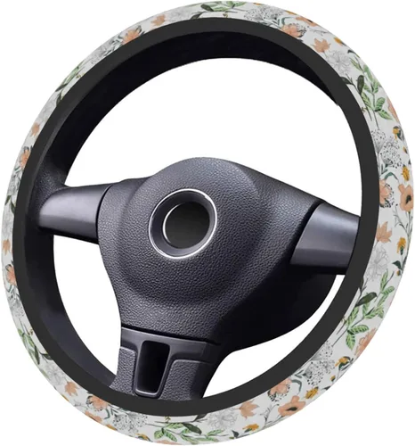 Miniatura 3 de Funda para volante de automóvil para mujeres y hombres, antideslizante, patrón floral botánico con protector de volante de mariquitas, universal