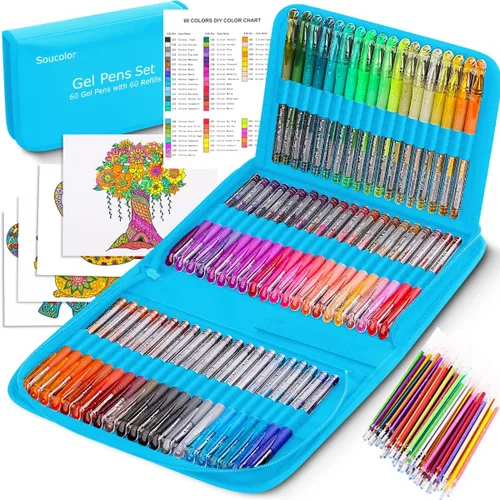 Miniatura 10 de Soucolor Bolígrafos de gel con purpurina para libros de colorear para adultos, suministros escolares de clase de arte, paquete de 120 unidades, 60
