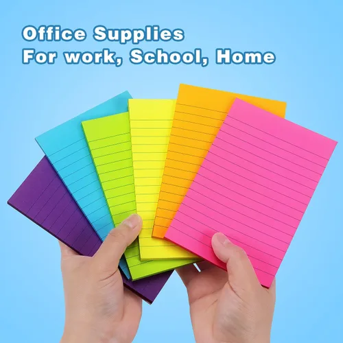 Miniatura 6 de Early Buy - Blocs de notas adhesivas con líneas 4x6, notas autoadhesivas de 6 colores brillantes, 6 blocs, 45 hojas/bloc