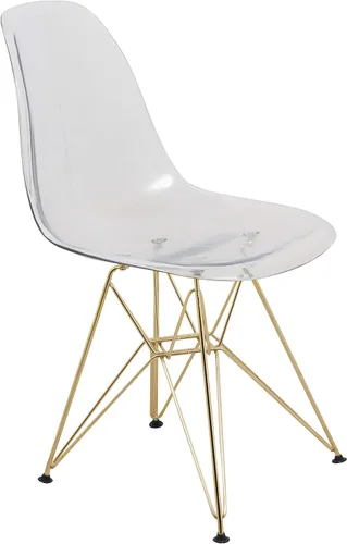 Miniatura 16 de LeisureMod Cresco Silla de comedor de acrílico moldeado con base Eiffel de metal dorado y diseño de respaldo curvado, silla auxiliar ligera