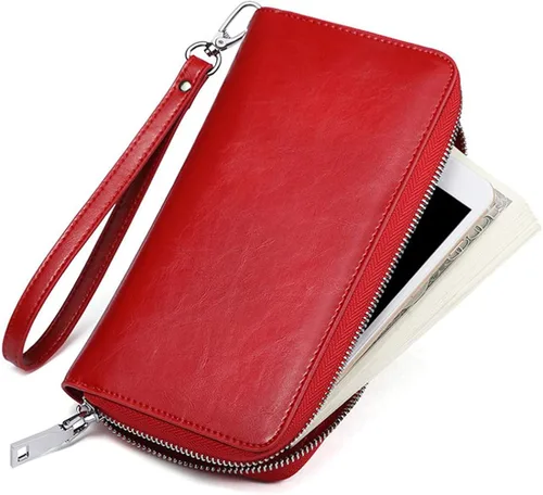 Miniatura 3 de JEEBURYEE Carteras para mujer RFID bloqueo de cuero cremallera alrededor de la muñeca embrague bolsa de viaje