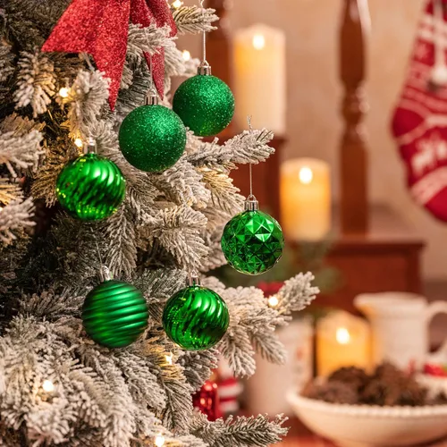 Miniatura 6 de Valery Madelyn - Adornos de árbol de Navidad, juego de 24 esferas verdes irrompibles, adorno colgante de 2.36" en paquete para decoración de fiesta