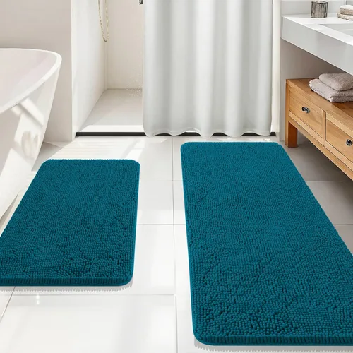 Miniatura 18 de OLANLY Juego de alfombras de baño de 2 piezas, alfombras de baño de chenilla suave y absorbente y alfombra de contorno en forma de U para inodoro