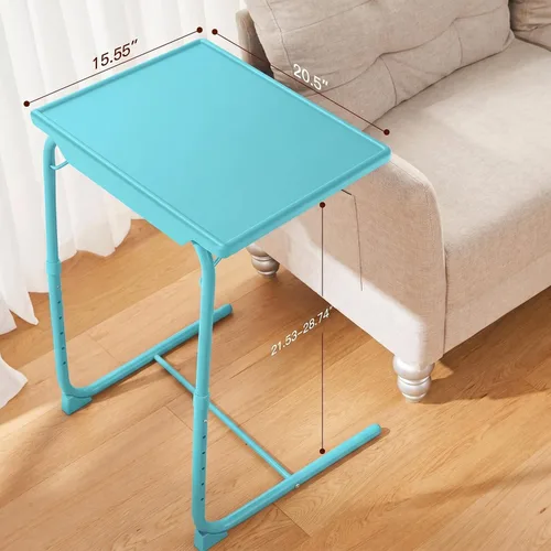 Miniatura 3 de HUANUO Mesa ajustable para TV – Bandeja de cena de TV con portavasos en la cama y el sofá, cómoda mesa plegable con 6 ajustes de altura y 3 ángulos