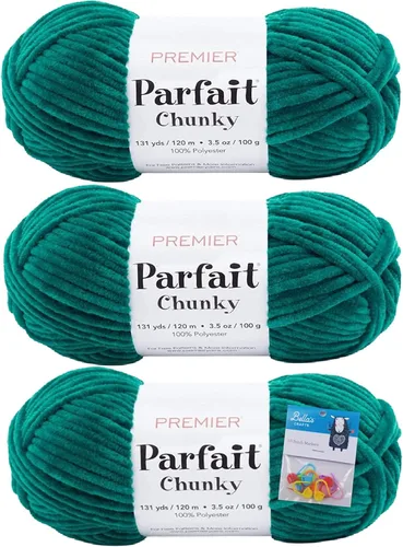 Premier Yarns Parfait - Paquete de 3 unidades de felpilla gruesa de 3.5 onzas, peso supervoluminoso, paquete de 3 unidades con soportes para puntada