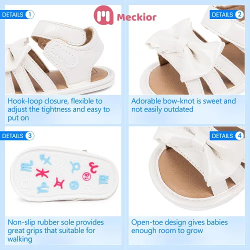 Miniatura 52 de Meckior Sandalias de verano con punta abierta y suave de piel sintética para bebés y niñas pequeñas