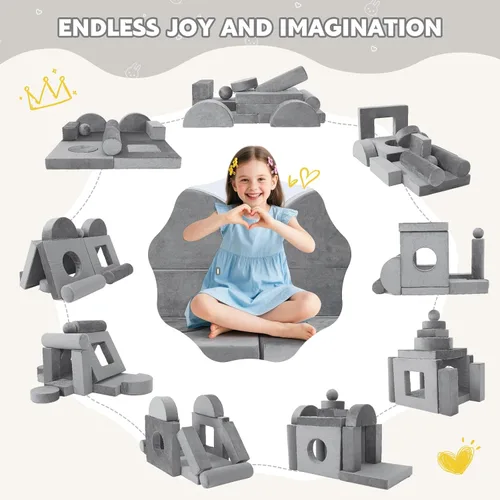 Miniatura 4 de Sofá modular de juego para niños, 13 piezas, sofá de espuma de alta densidad, muebles de sala de juegos convertibles con funda de terciopelo suave