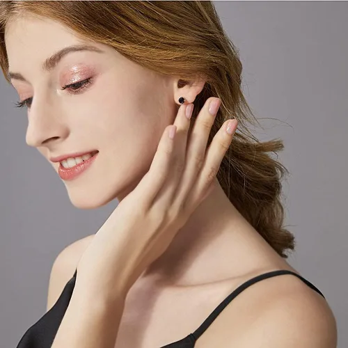 Miniatura 4 de Solitaire - Aretes redondos de plata de ley 925 de ónix negro chapado en platino, joyería fina para mujeres y hombres