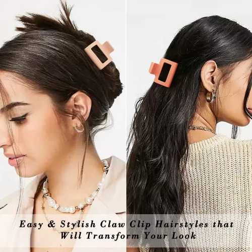 Miniatura 2 de Paquete de 4 pinzas para el cabello mate para cabello fino y grueso - 2 pinzas de garra cuadradas medianas en color neutro (lindas para mujeres)