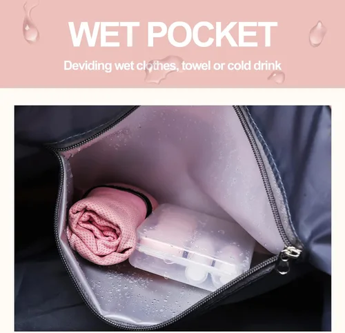 Miniatura 4 de Bolsa deportiva para gimnasio, bolsa de viaje con bolsillo húmedo y compartimento para zapatos, bolsa de fin de semana para mujeres y hombres, Rosado