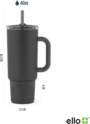 Miniatura 4 de Ello Port - Vaso de 40 onzas con asa de transporte y asa integrada, botella de agua reutilizable de acero inoxidable aislada al vacío, taza de viaje