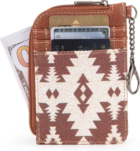 Miniatura 4 de Montana West Wrangler Aztec - Cartera para tarjetas de crédito con bolsillo con cremallera para mujer, Café Aztec-Light, Western