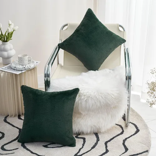 Miniatura 9 de Home Brilliant Juego de 2 almohadas de felpa de piel sintética marrón para sofá, fundas de almohada decorativas cuadradas cálidas para patio, juego