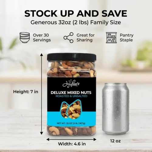 Miniatura 2 de Jaybee's Nueces mixtas sin sal 32 onzas Mezcla de nueces gourmet tostadas de lujo con anacardos, almendras, nueces, avellanas, nueces de Brasil