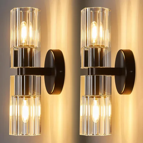 Moderno juego de apliques de pared negros de dos dormitorios, apliques de pared de cristal para interiores, iluminación de pared, apliques de sala