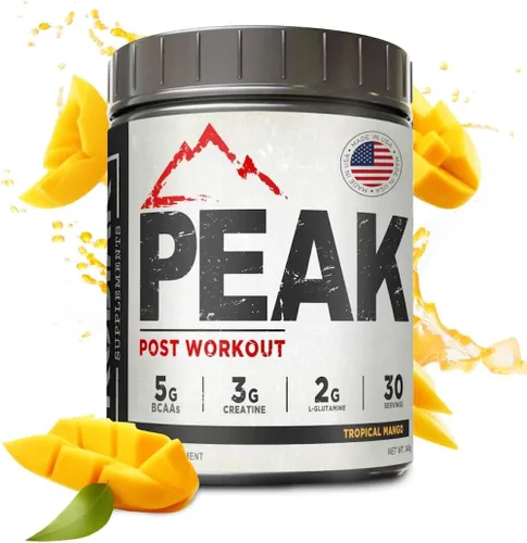 Peak Post Workout - BCAA 2:1:1 Creatina - Glutamina - Suplemento para recuperación muscular y fortalecimiento de fuerza - 30 porciones - Mango