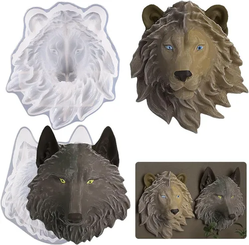 Miniatura 8 de Moldes de silicona de animales, moldes de resina de cabeza de lobo, moldes de silicona epoxi para bricolaje de resina de escritorio de pared