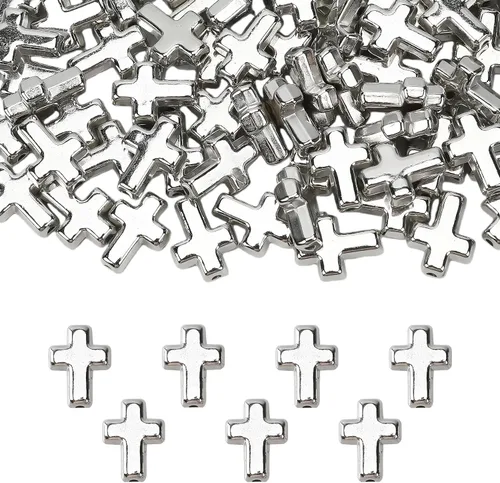 Miniatura 8 de 200 cuentas de cruz para pulseras, dijes de cruz para hacer joyas, cuentas doradas, dijes para manualidades cristianas, pequeñas cruces