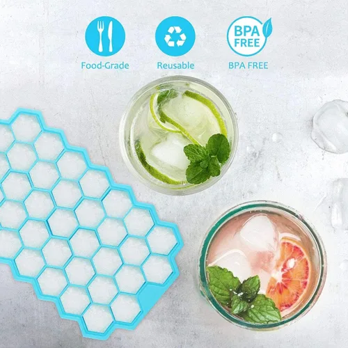 Miniatura 6 de Azyh Bandejas para cubitos de hielo con tapa, paquete de 2 bandejas de silicona para cubitos de hielo con tapa de 37 cuadrículas, fácil liberación