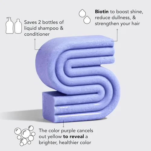 Miniatura 6 de Kitsch Toning Purple Shampoo Bar para rubias y cabello teñido - Champú para mujeres y hombres - Champú de biotina para fortalecer y neutralizar