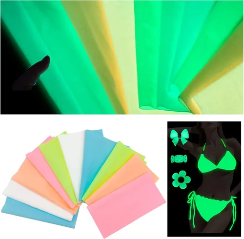 10 piezas de tela que brilla en la oscuridad, tela de retazos de costura que brilla en la oscuridad, tela de acolchado luminiscente para costura de