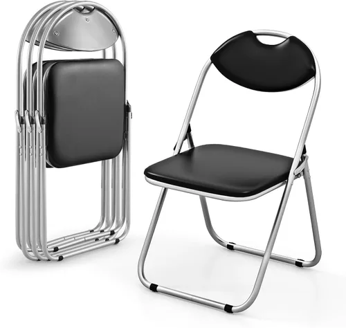 Miniatura 8 de HAPPYGRILL Paquete de 2 sillas plegables, sillas portátiles para tarjetas con respaldo y asiento acolchado, juego de sillas de metal para sala