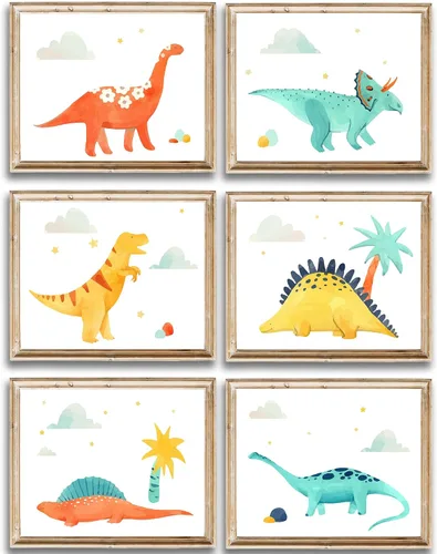 Miniatura 10 de DREAM BIG PRINTABLES Impresiones artísticas de acuarela de dinosaurios (juego de 4) – sin marco – 8 x 10 s El juego incluye tiranosaurio Rex