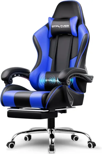 GTPLAYER Silla para videojuegos, silla de computadora con reposapiés y soporte lumbar, silla de juego ajustable en altura con asiento giratorio de